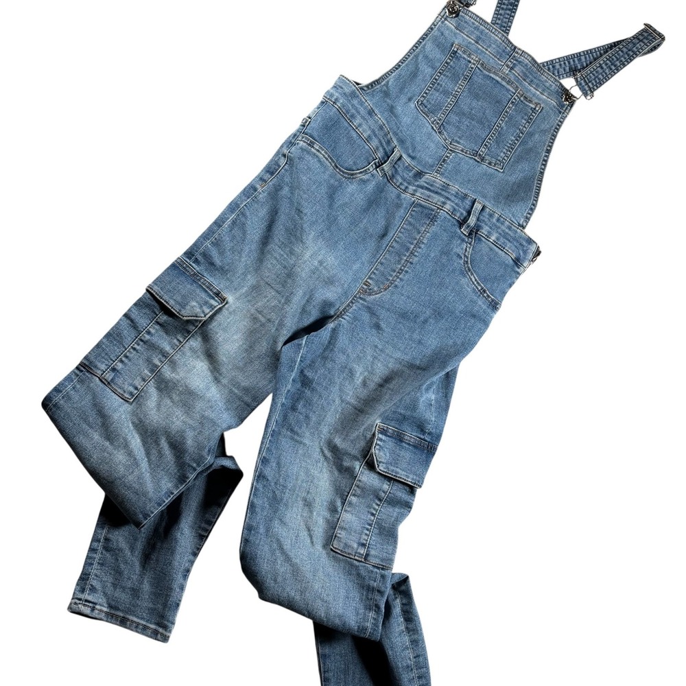 Women’s Light Blue Denim Cargo Overalls